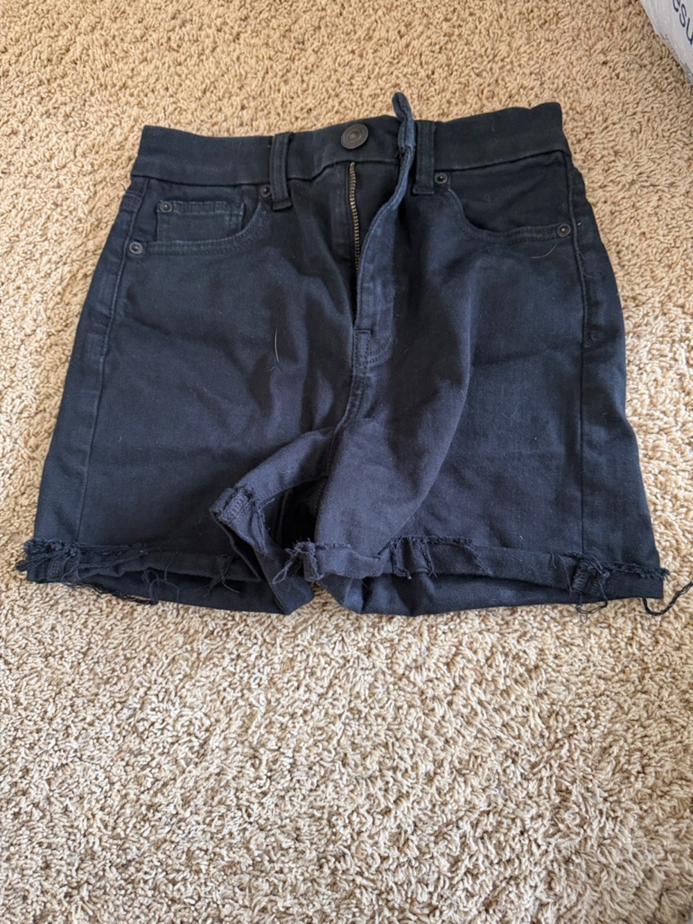 American Eagle Outfitters Black High-Rise Frayed Hem Jean Shorts
